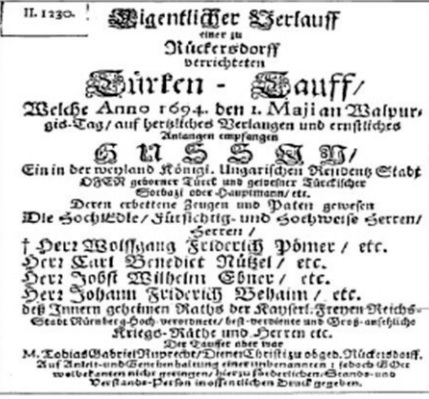 Savaş esiri bir yeniçerinin Almanca vaftiz belgesi